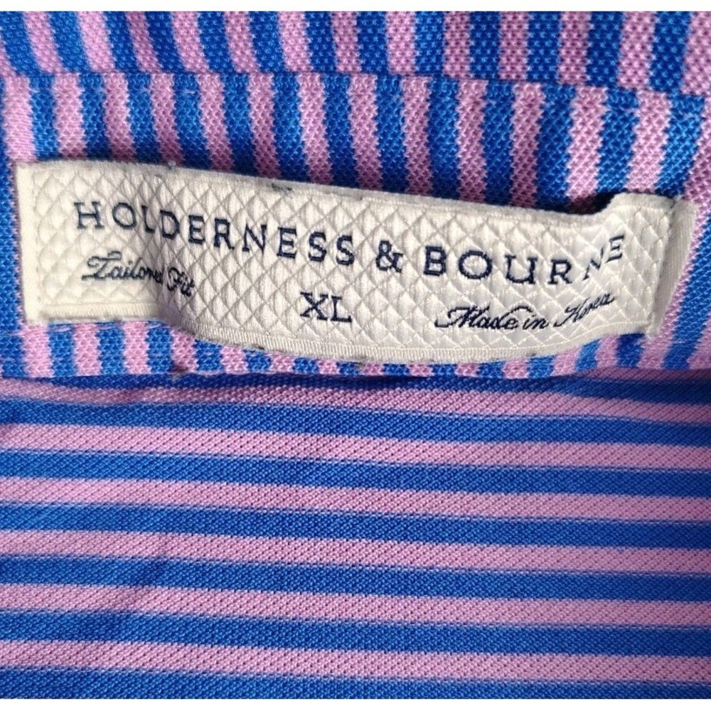 Holderness & Bourne Maxell Polo Mens XL Striped Tailored Fit Fiji & Nevis Shirt - Picture 7 of 9